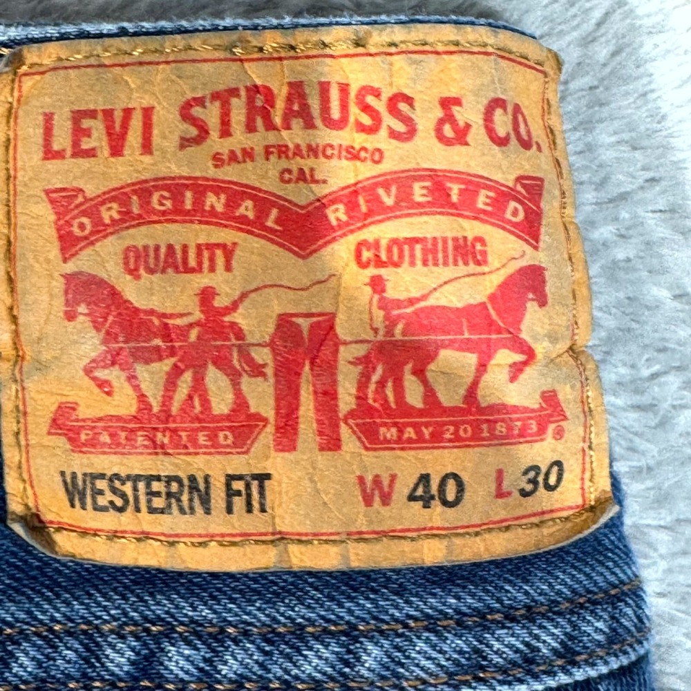 Levi's Western Fit Jeans 40x30 Blue Denim High Rise Straight Leg Cowboy Fit - Picture 10 of 16